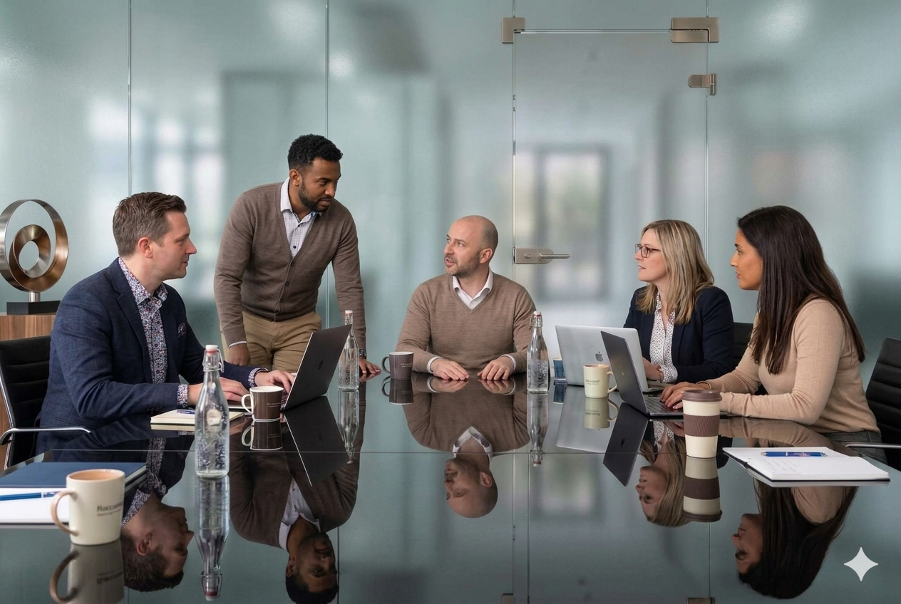 Consultants discussing architecture plans